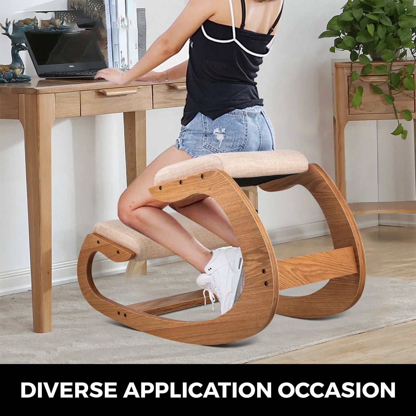 SucceBuy Ergonomic Kneeling Chair with Thick Cushion and Birch Wood Frame