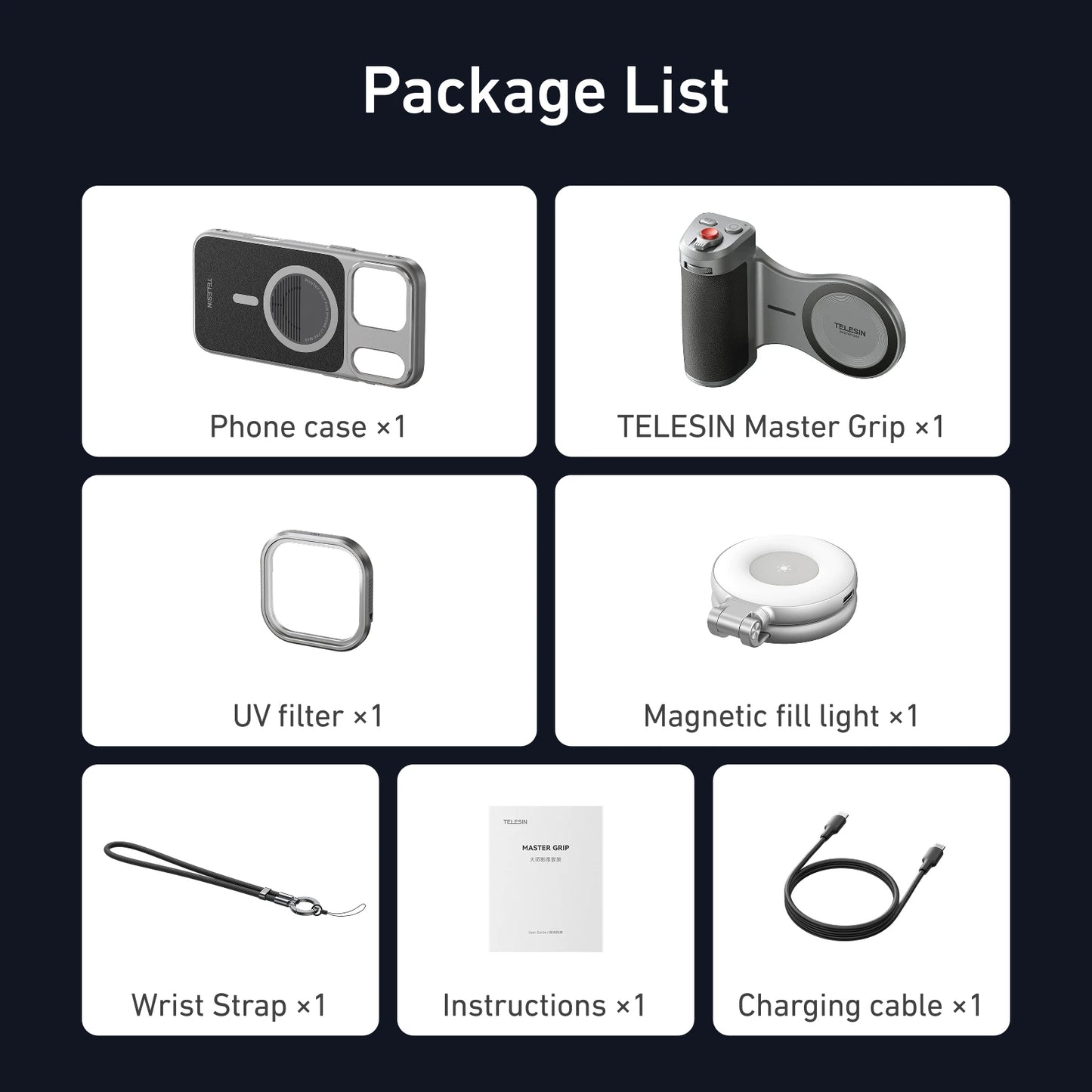 TELESIN Master Grip Set for iPhone17 Pro Pro Max Magnetic Phone Camera Hand Grip Holder 3200Mha Powerbank with Wireless Charging ** Ships from China**
