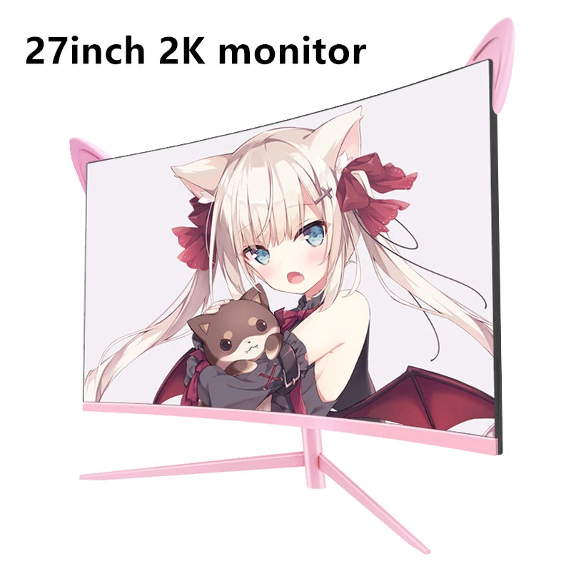 27inch Curved Pink Monitor QHD 165hz 1800R Gaming Display HDR10 Free-Sync Desktop Screen 1ms GTG With Speakers Tilt Adjustable