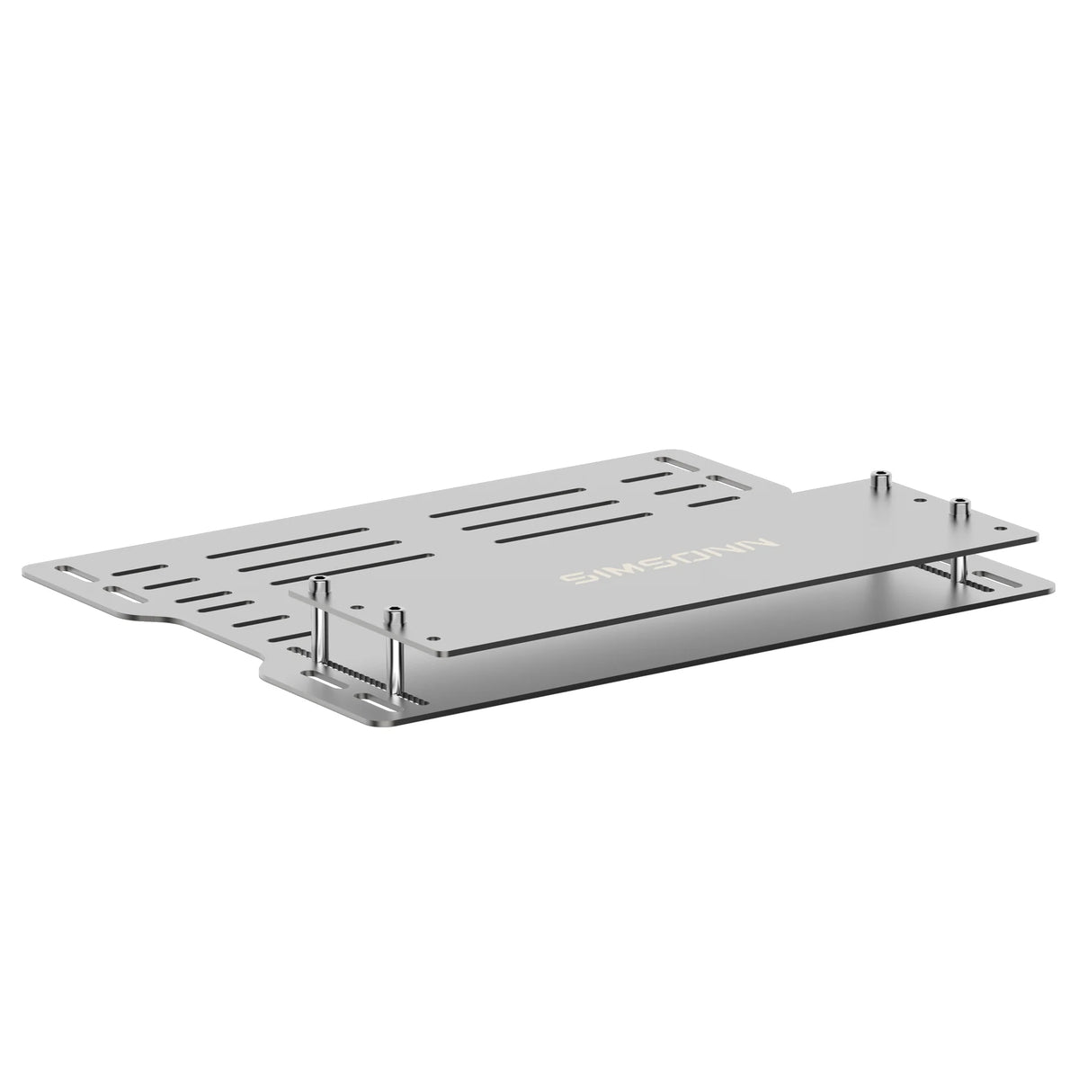 SIMSONN Plus X sim racing pedal base plate with vented slotted metal surface and mounting posts