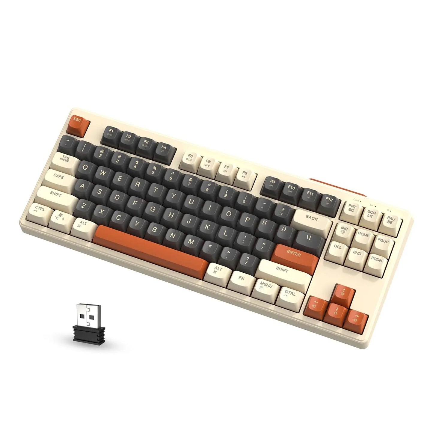 M87 Wireless Gaming Keyboard, Bluetooth 5.0/2.4GHz with Dual Mode 2-in-1 Receiver, 87 Keys TKL Rainbow LED Backlit Quiet Keyboard Multiple Flavors