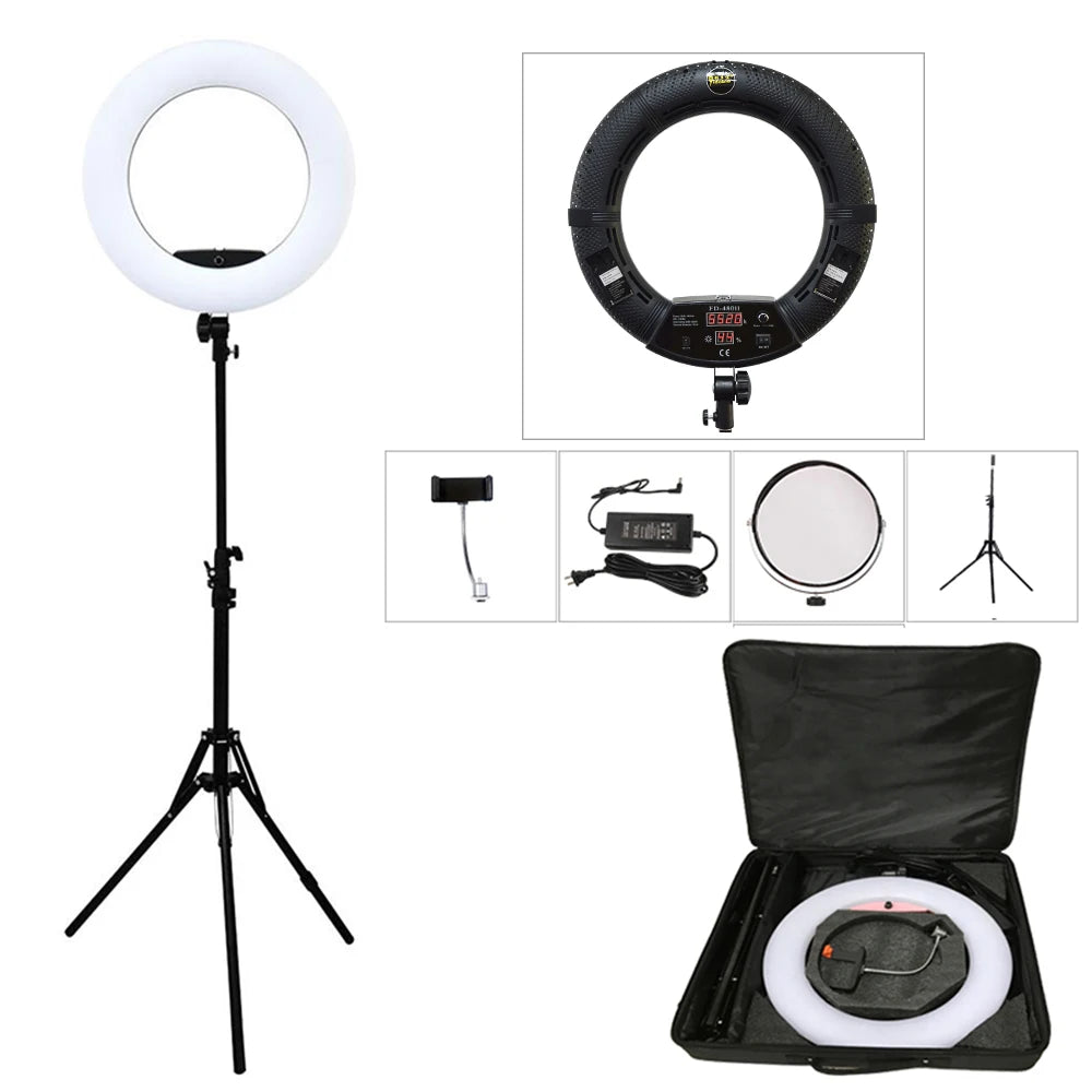 Yidoblo FD-480II LED Light Ring Kit Bi-color 96w Selfie Light Video Ring Light Lamp with Light Stand Bag Led Makeup Right CRI95+