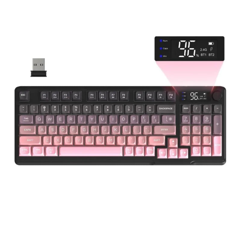 M96 Wireless Gaming Keyboard Creamy Membrane with Rainbow Backlight, Media Knob, LCD Screen, Dual Mode-Bluetooth/2.4Ghz,Ball Shape, Multiple colors