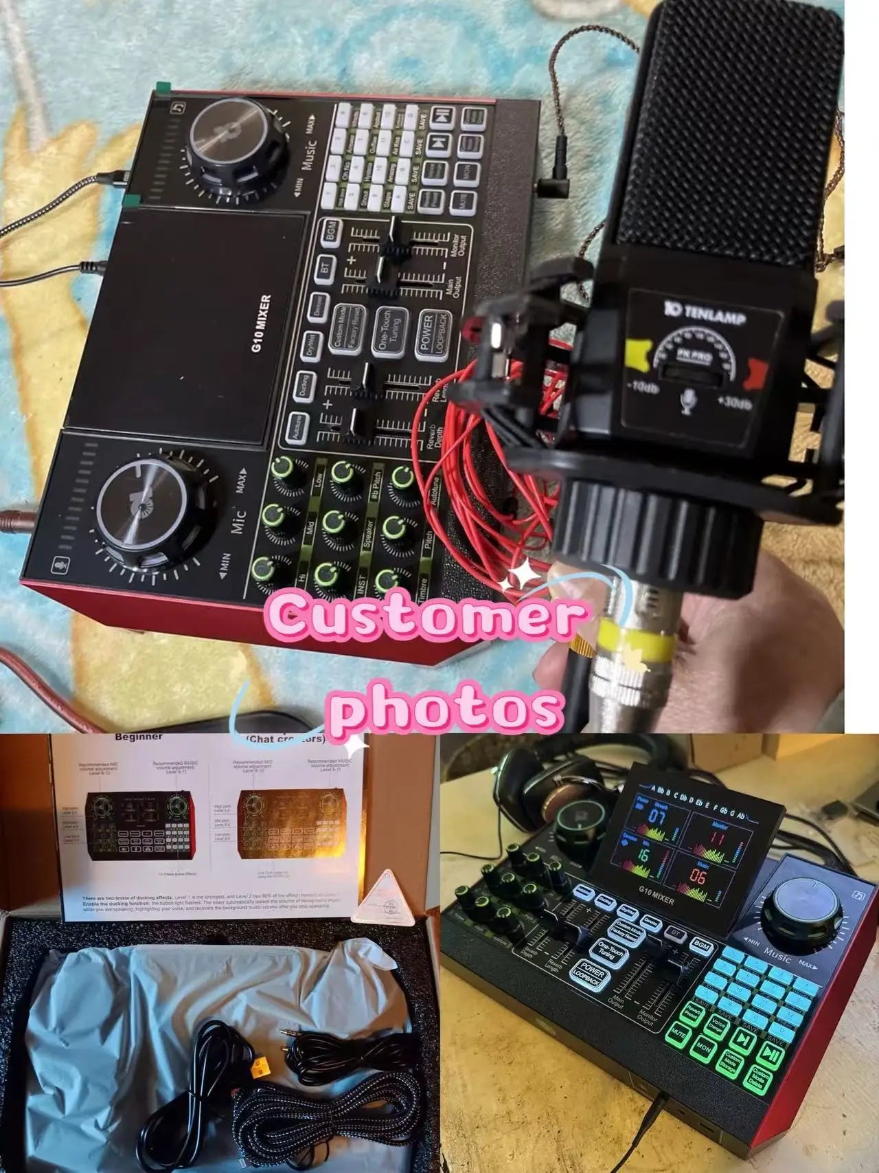 Tenlamp G10 PKPRO Live Sound Card with 6-Channel Mixer and RGB Lighting