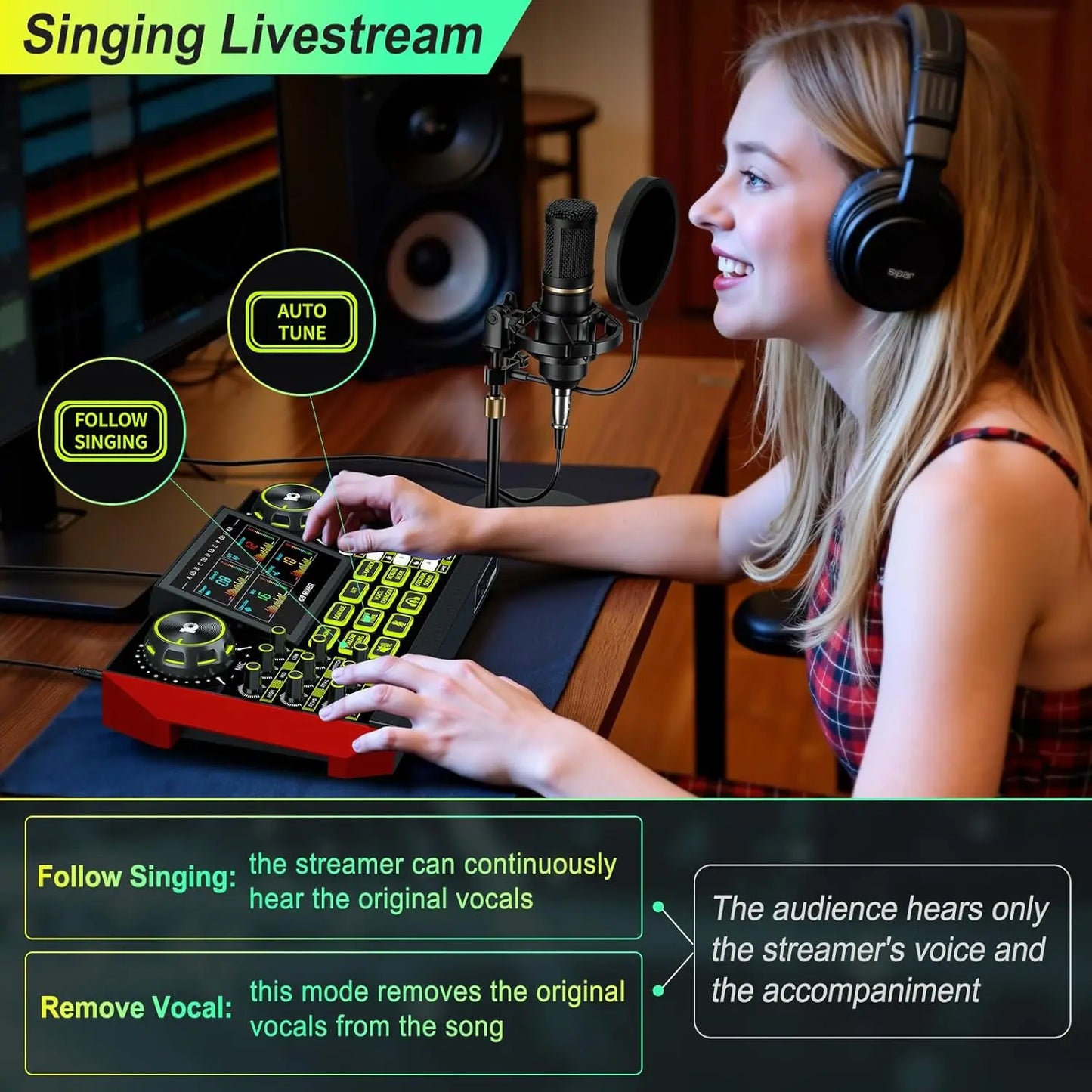 V4ink Podcast Microphone Bundle With Live Sound Card Mixer