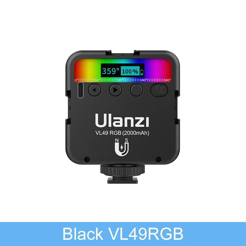 Ulanzi VL49 RGB Mini LED Video Light 2000mAh 2500K-9000K Portable Photography Lights Vlog Fill Light for DSLR SLR Camera Lamp
