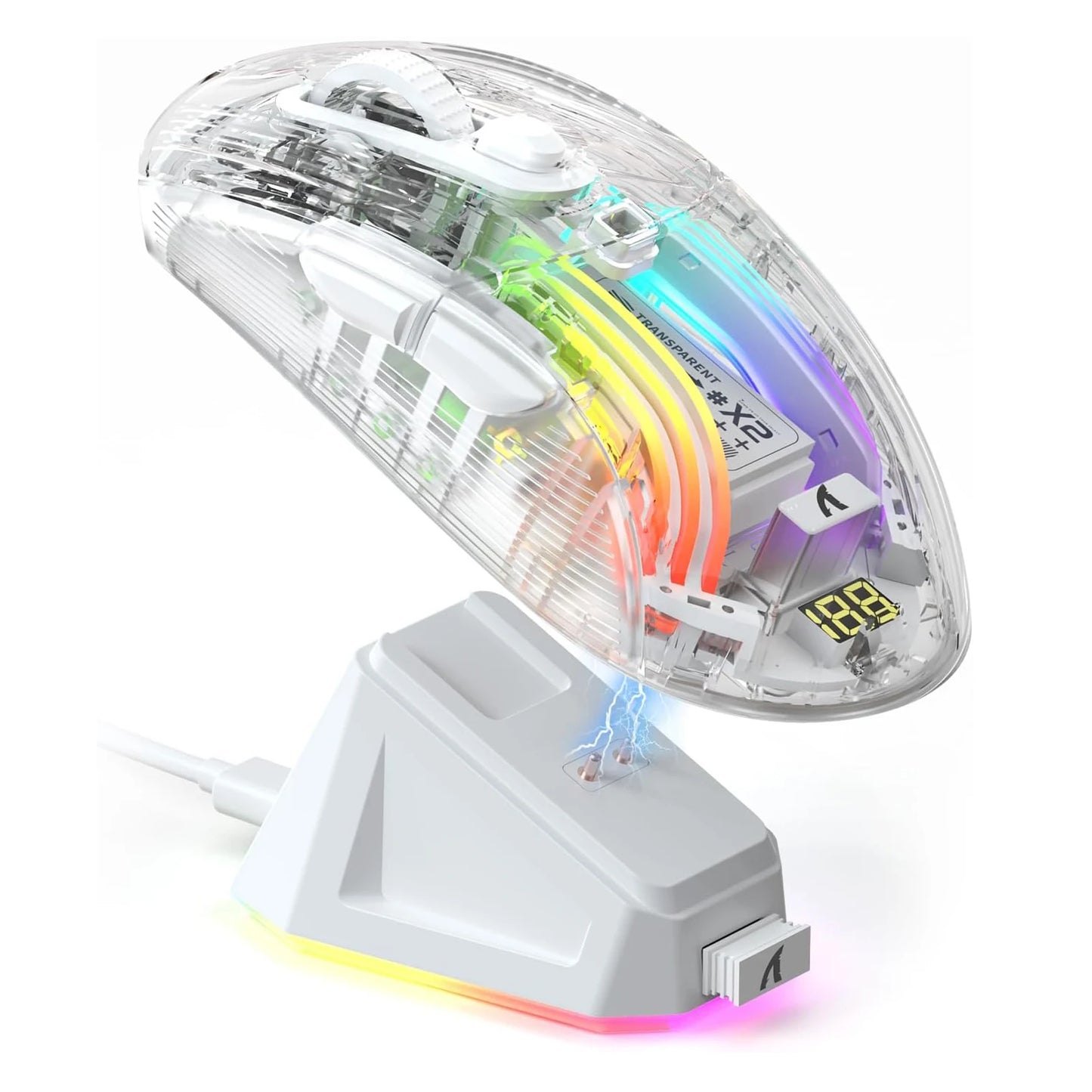ATTACK SHARK X2Pro Wireless Gaming Mouse with RGB Charging Dock,Tri-Mode Mute Mouse RGB Backlit, Transparent Shell, PixArt 3212Available in Black or White