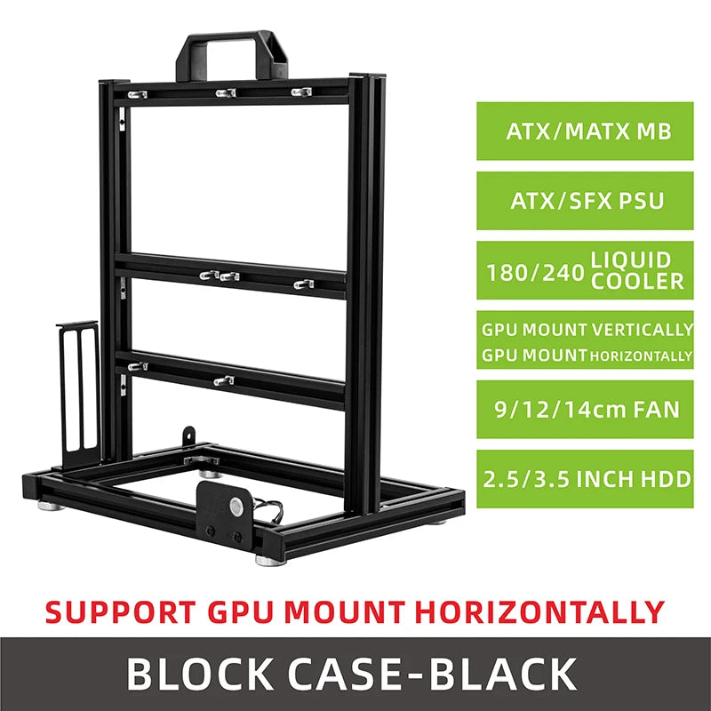 METALFISH BlockCase Aluminum Open Frame Case Support ATX/M-ATX Mainboard GPU Mount Horizontally 240 Water Cooler Gaming Cabinet ** **Ships From China**