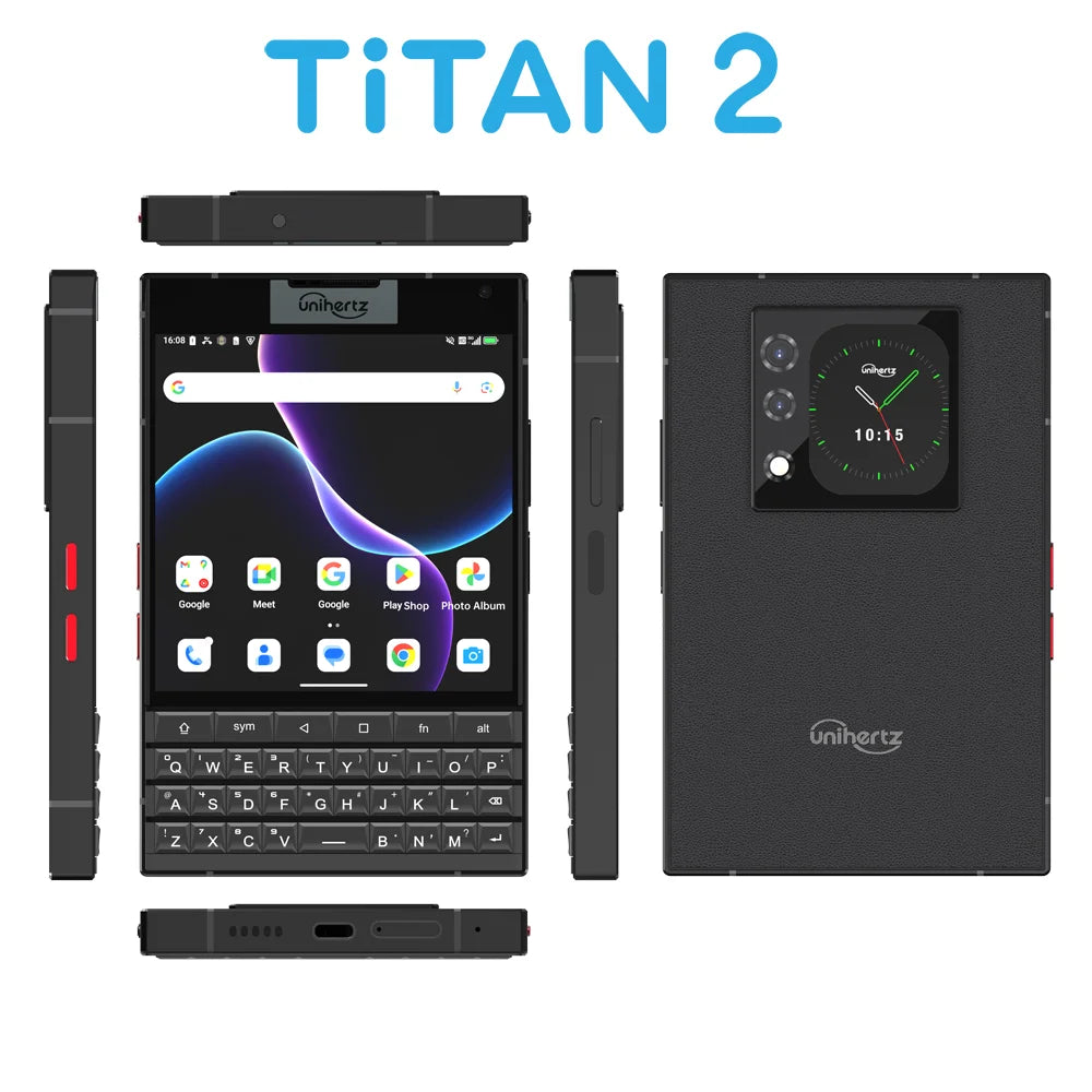 Unihertz Titan 2 Smartphone Android 15 with Physical Keyboard 5G Dimensity 7300 50MP Camera 24+512GB Dual Screen Dual SIM Phone