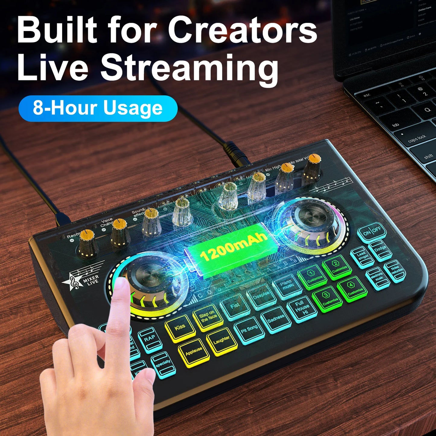NXG Audio Mixer, Voice Changer, Noise Reduction, Lead Vocal Podcast Mixer Sound Card, 3.5Mm/6.35Mm Dynamic Microphone Audio Interface, for Pc/Phone Live Streaming Gaming Live Sound Card (Black)