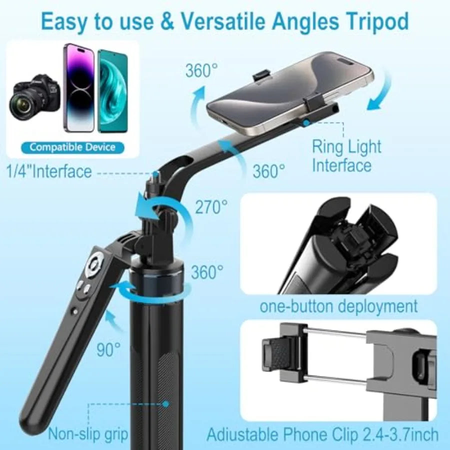 71" Content Creator Essentials Vlogging Kit - 2 Lights and 2 Mics 360° Rotating Auto Face Tracking Tripod for iPhone/Android/Ca