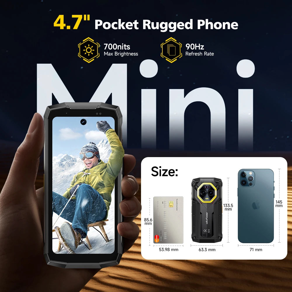 Ulefone Armor Mini 20 Pro 5G 4.7" Rugged Phone 64MP Night Camera 6200mAh Smartphone LED Light 16+256GB Android 14 Mobile phone