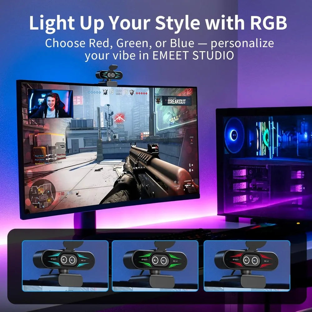 4K Dual-Camera Webcam with 11X Hybrid Zoom, PDAF Autofocus, Remote Control, RGB Lighting, 2 Mics for Streaming & Meetings