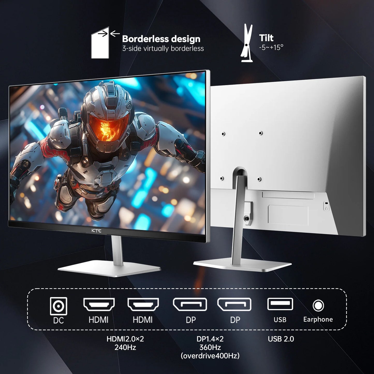 KTC 24.5 Inch 400Hz Gaming Monitor, FHD 1080P 240Hz Computer Monitor, Fast IPS, FreeSync/G-Sync Compatible, HDR400 H25X7