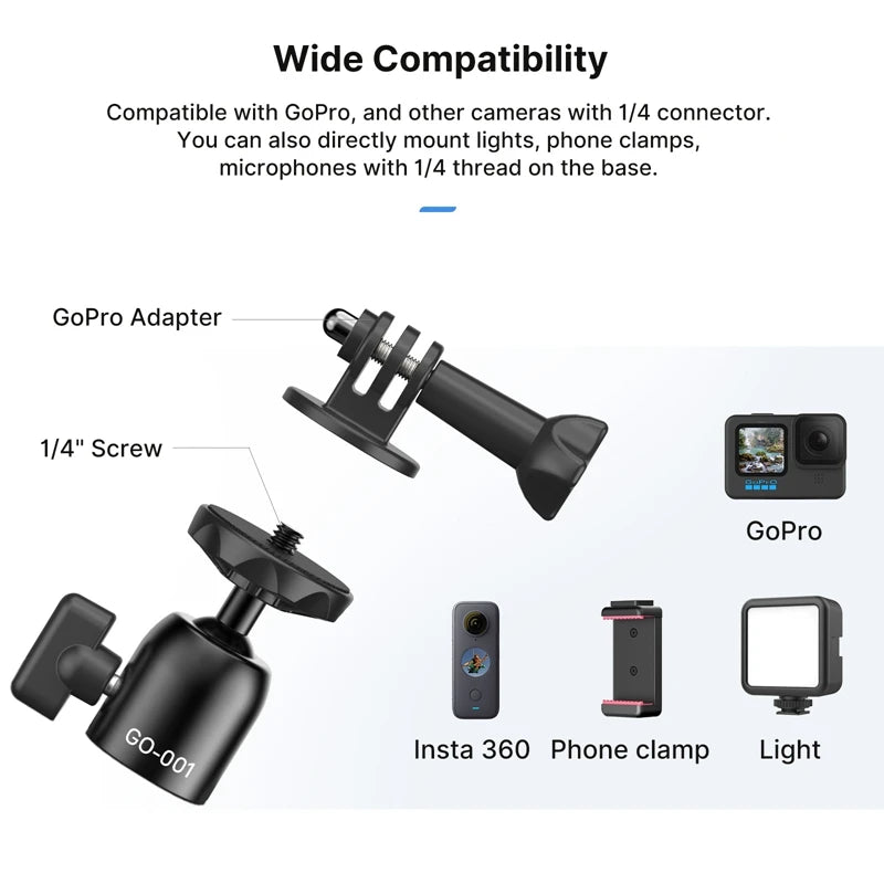 Ulanzi GO-001 Magnetic Mount for Action Camera phone 360° Pan-Tilt Adjustable Ball Head for Gopro for Insta360 Outdoor Activity