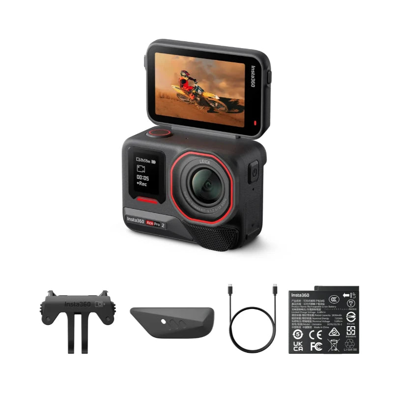 Insta360 Ace Pro 2 8K Al-Powered Action Cam 2.5" Flip Touchscreen Rugged & Waterproof to 39ft