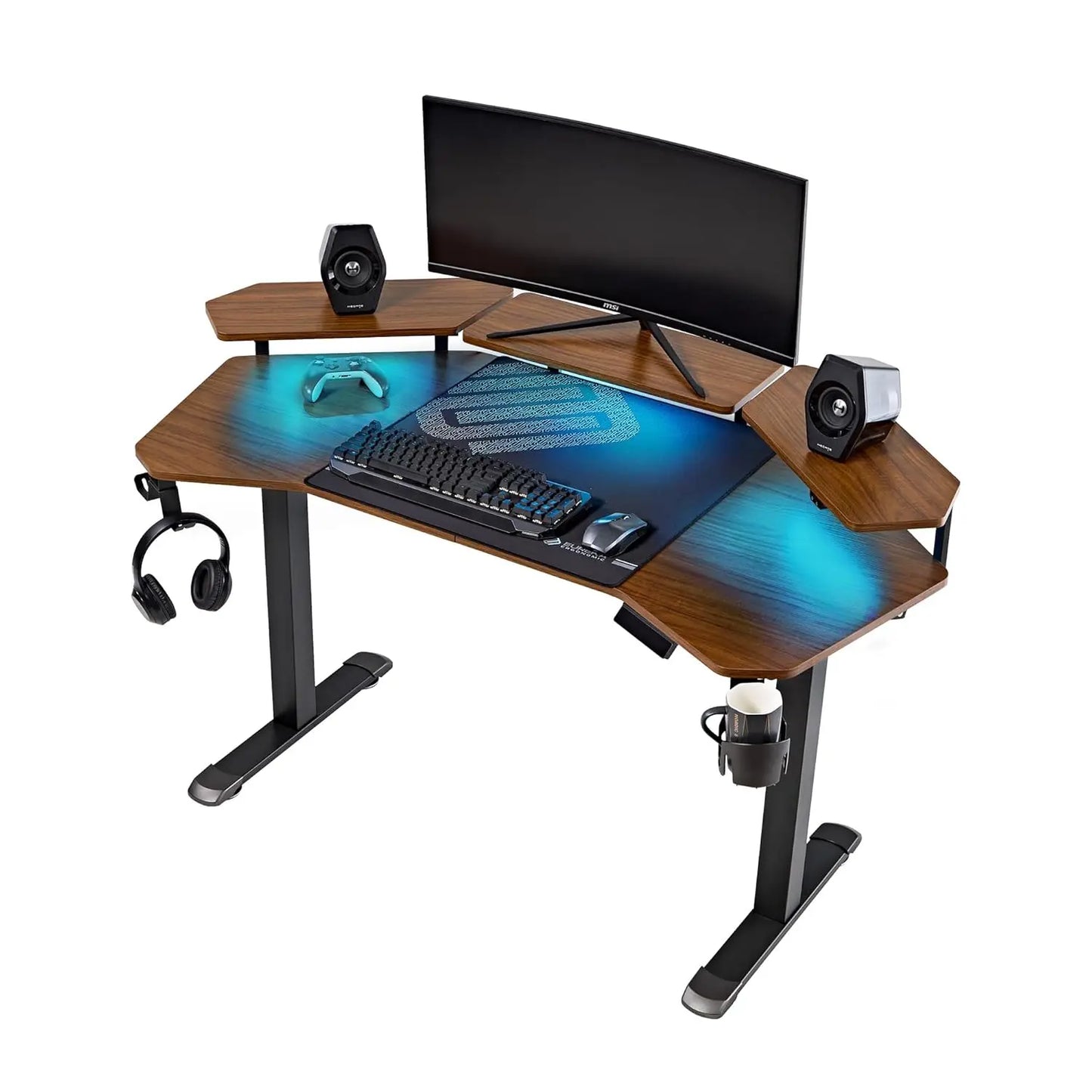 Electric Standing Desk, Height Adjustable Computer Gaming Desk with LED Monitor Shelf,