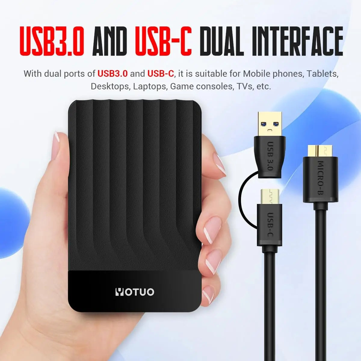 Portable 1TB External Hard Drive USB 3.0 USB-C for PC Mac PS4 Xbox Gaming Storage