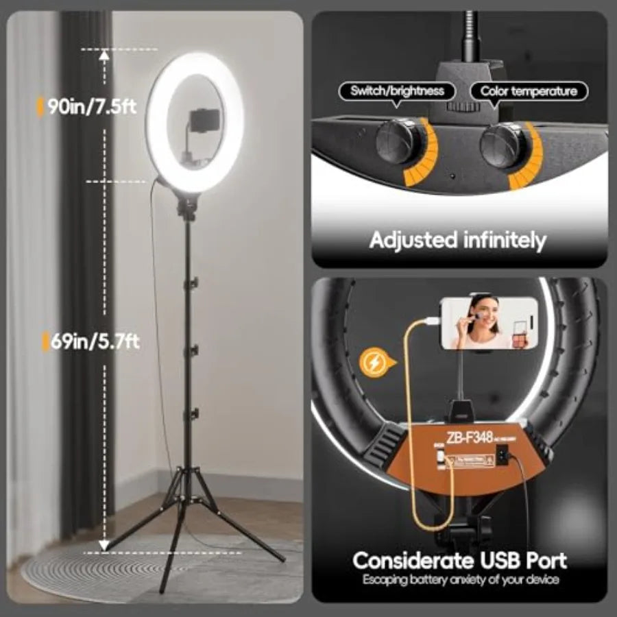 18-inch Ring Light with Stand, 2800-6500K LED Photography Lighting Kit with Phone Holder, Selfie Light for Vlog Live Streaming