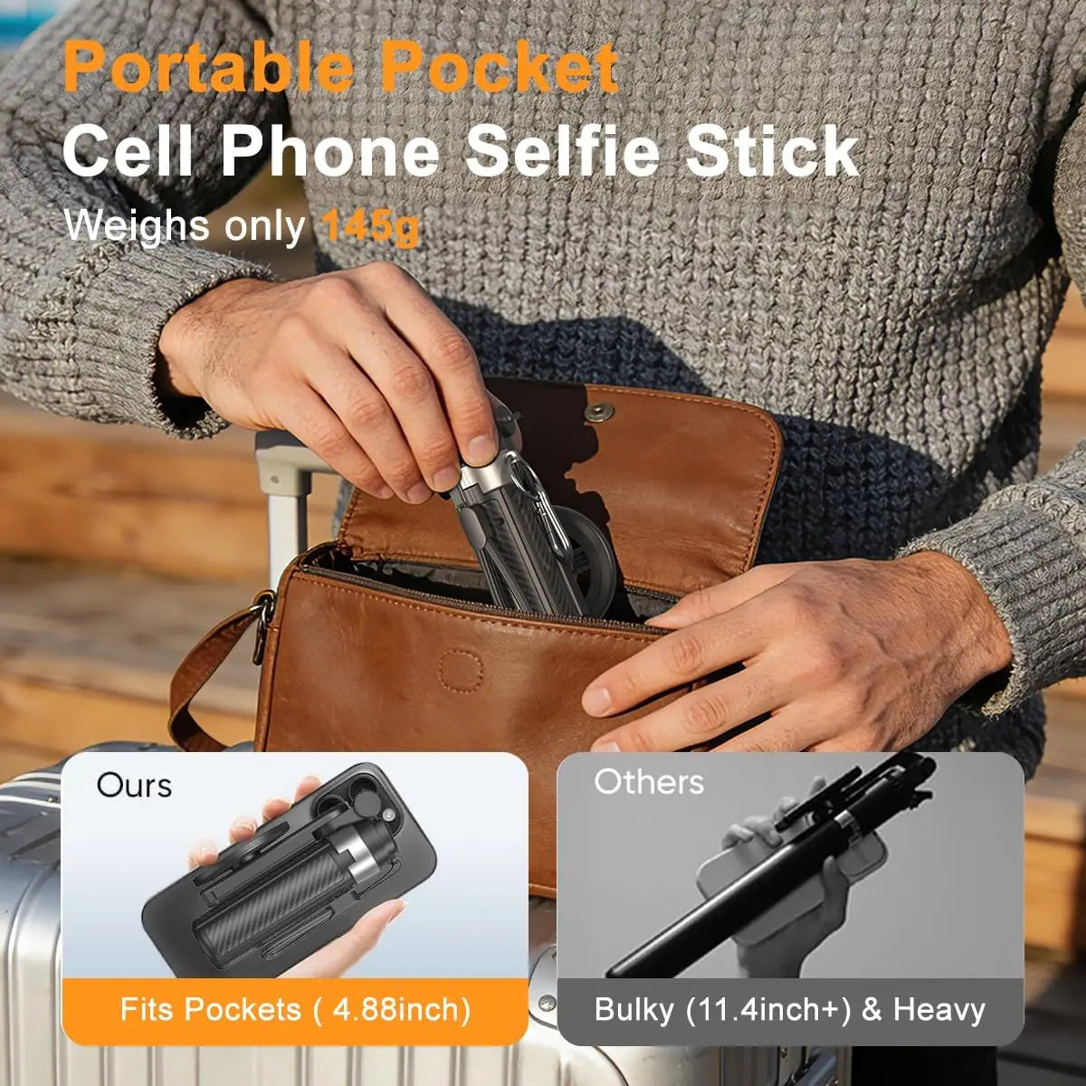 5-in-1 Magnetic Selfie Stick with Remote for Cell Phone 360° Rotation Mini Tripod Camera Grip Handheld Stabilizer Phone Stand