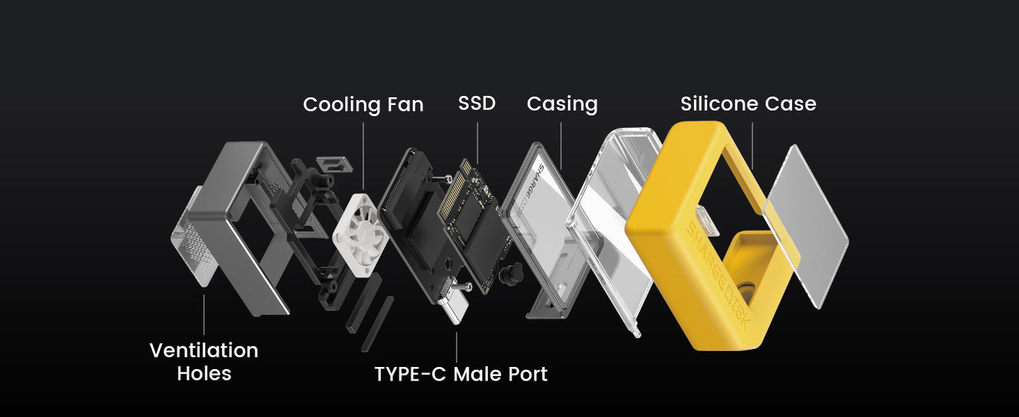 Sharge M.2 NVMe Enclosure with Active Cooling and Aluminum Case
