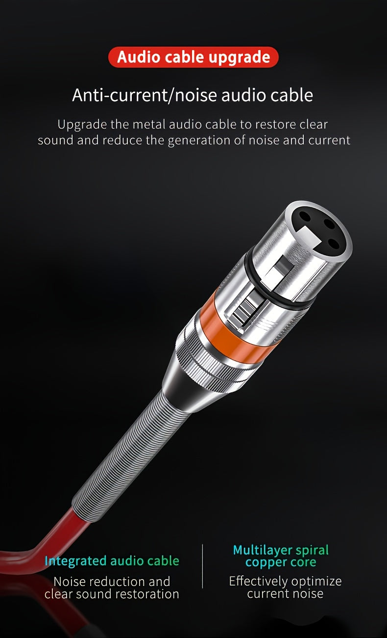 XLR microphone cable with gold-plated connector and multilayer spiral copper core for studio recording