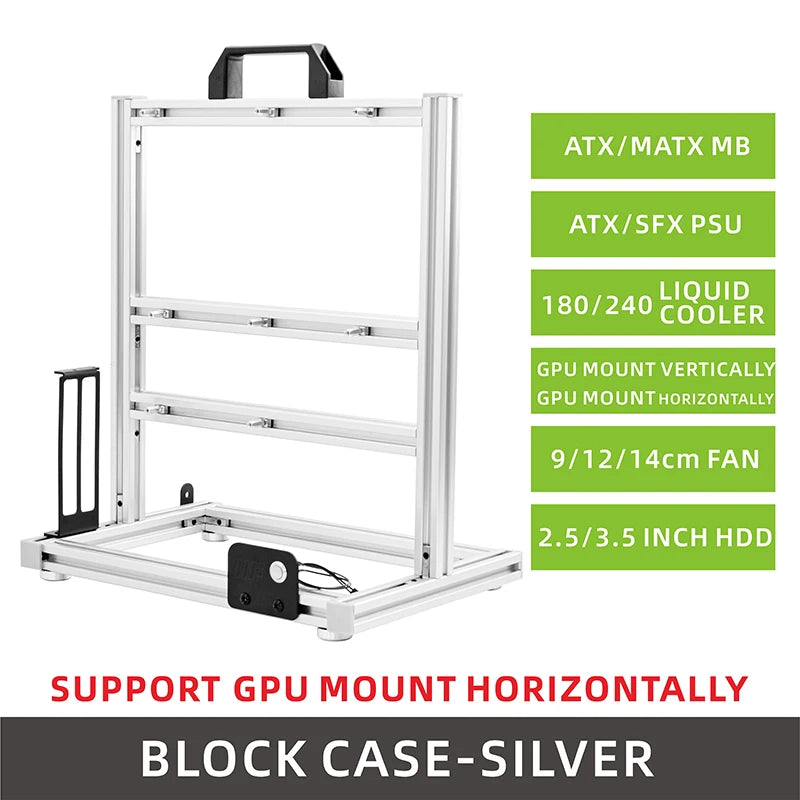 METALFISH BlockCase Aluminum Open Frame Case Support ATX/M-ATX Mainboard GPU Mount Horizontally 240 Water Cooler Gaming Cabinet ** **Ships From China**