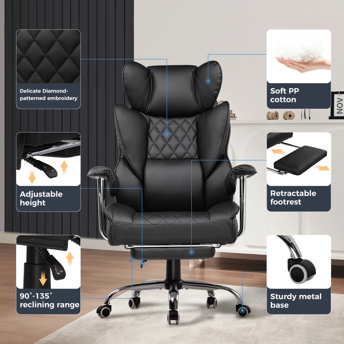 Comhoma Big and Tall Gaming Chair with Footrest and Lumbar Support