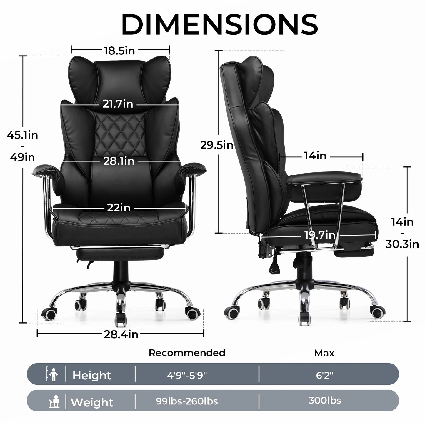 Comhoma Big and Tall Gaming Chair with Footrest and Lumbar Support