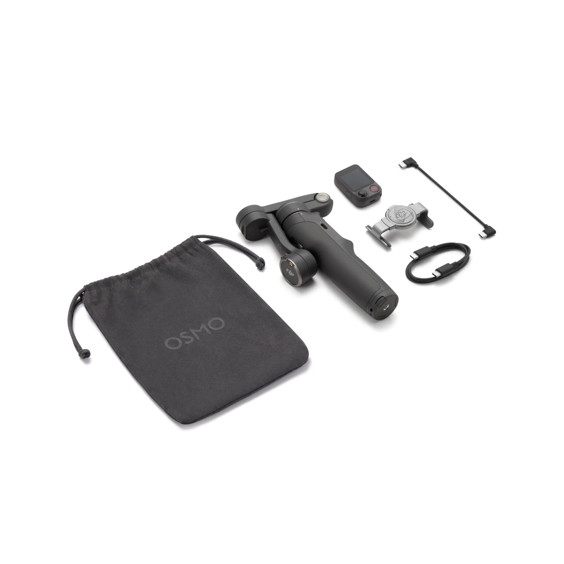 Osmo Mobile 8P gimbal stabilizer for smartphones with AI tracking; black kit with carry pouch and accessories.