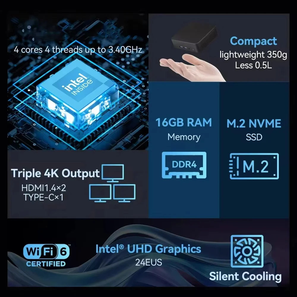 2026 Intel Core i9 8950HK Portable Mini PC Windows 11 Pro 16GB RAM 512GB 1TB M.2 SSD Gaming Computer WiFi6 BT5.2 Desktop MiniPC