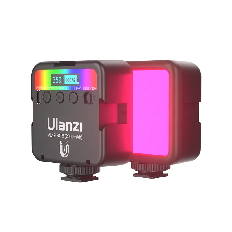 Ulanzi VL49 RGB Mini LED Video Light 2000mAh 2500K-9000K Portable Photography Lights Vlog Fill Light for DSLR SLR Camera Lamp