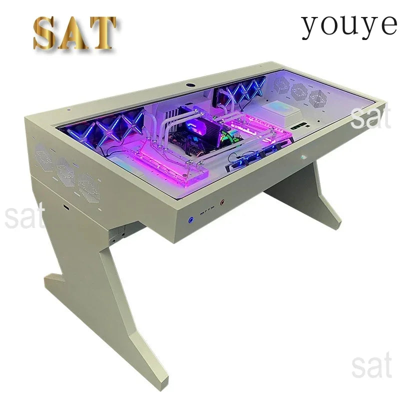 Tempered Glass Side Panel Desk RGB PC Case And Desk Two In One Combo Computer Case Tower Gaming Table ** Ships From China**