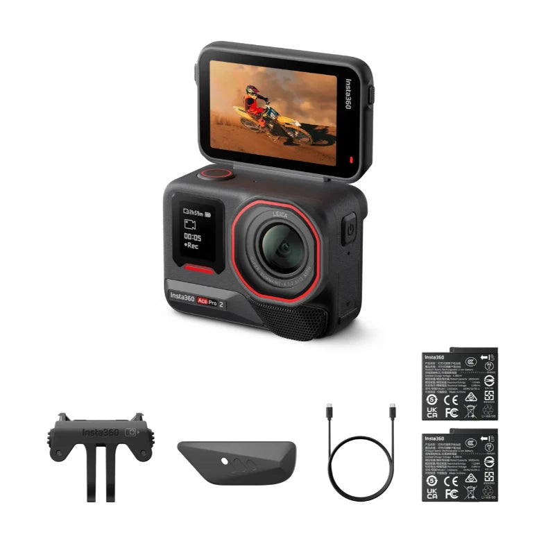 Insta360 Ace Pro 2 8K Al-Powered Action Cam 2.5" Flip Touchscreen Rugged & Waterproof to 39ft