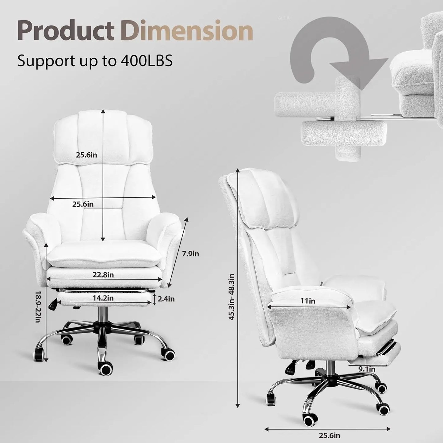 Big and Tall Office Chair, Executive Ergonomic Computer Gaming Chair with Foot Rest, Flip Armrests for Cross Legged, Multiple Colors