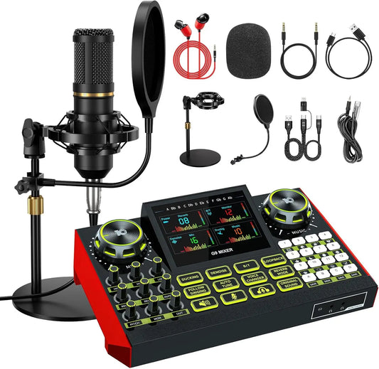 V4ink Podcast Microphone Bundle With Live Sound Card Mixer