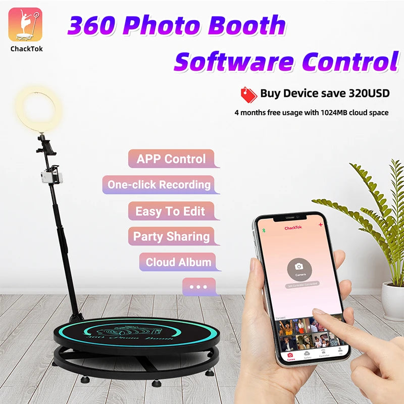 360 Photo Booth Machine for Parties 360 Spin Camera Booth with Extra Battery,Software APP Remote Automatic