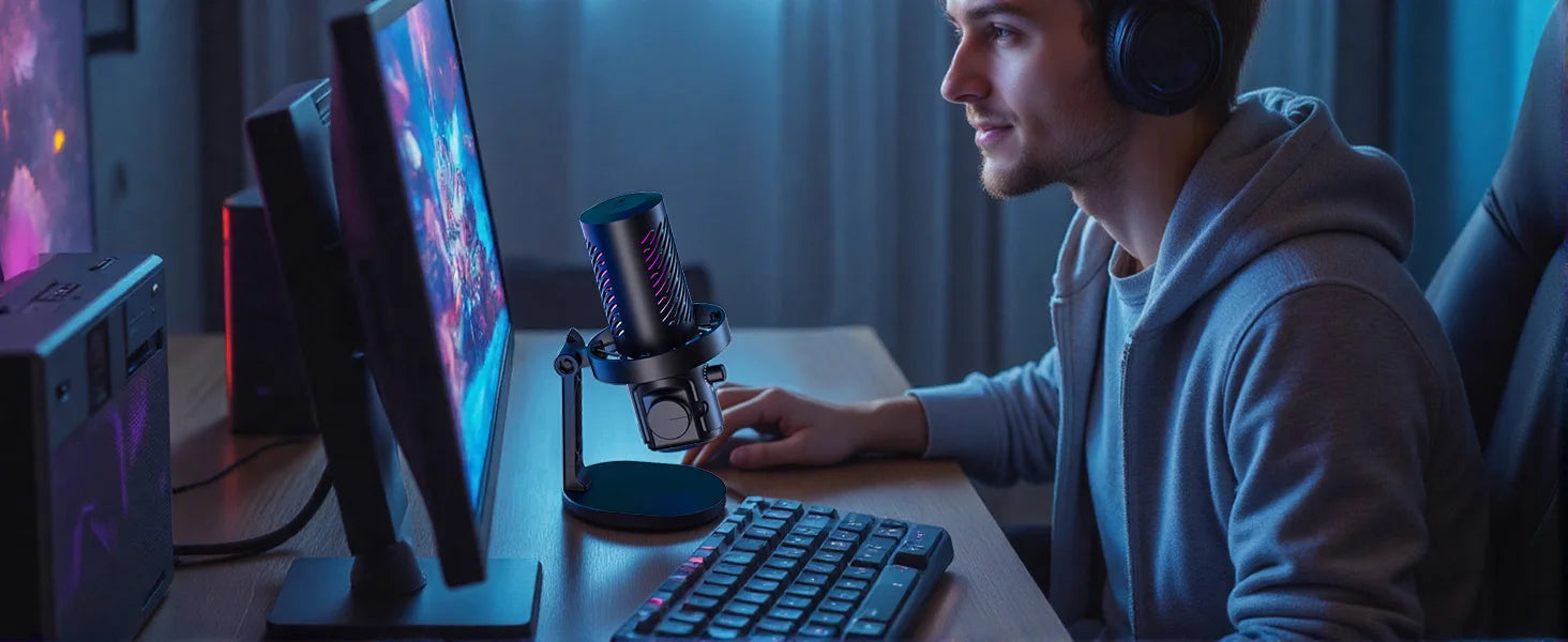 Tenlamp CG1 RGB USB Condenser Microphone For PC Laptop Streaming Podcasting
