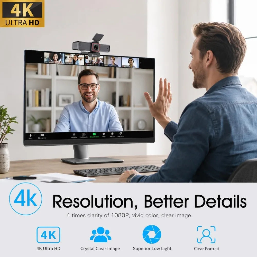 4K Webcam with AI Tracking, 100° Wide Angle, Remote Control, 10X Digital Zoom, 1080P 60fps, HDR, Dual Noise Cancelling Mics for Video Calls/Meetings/Streaming
