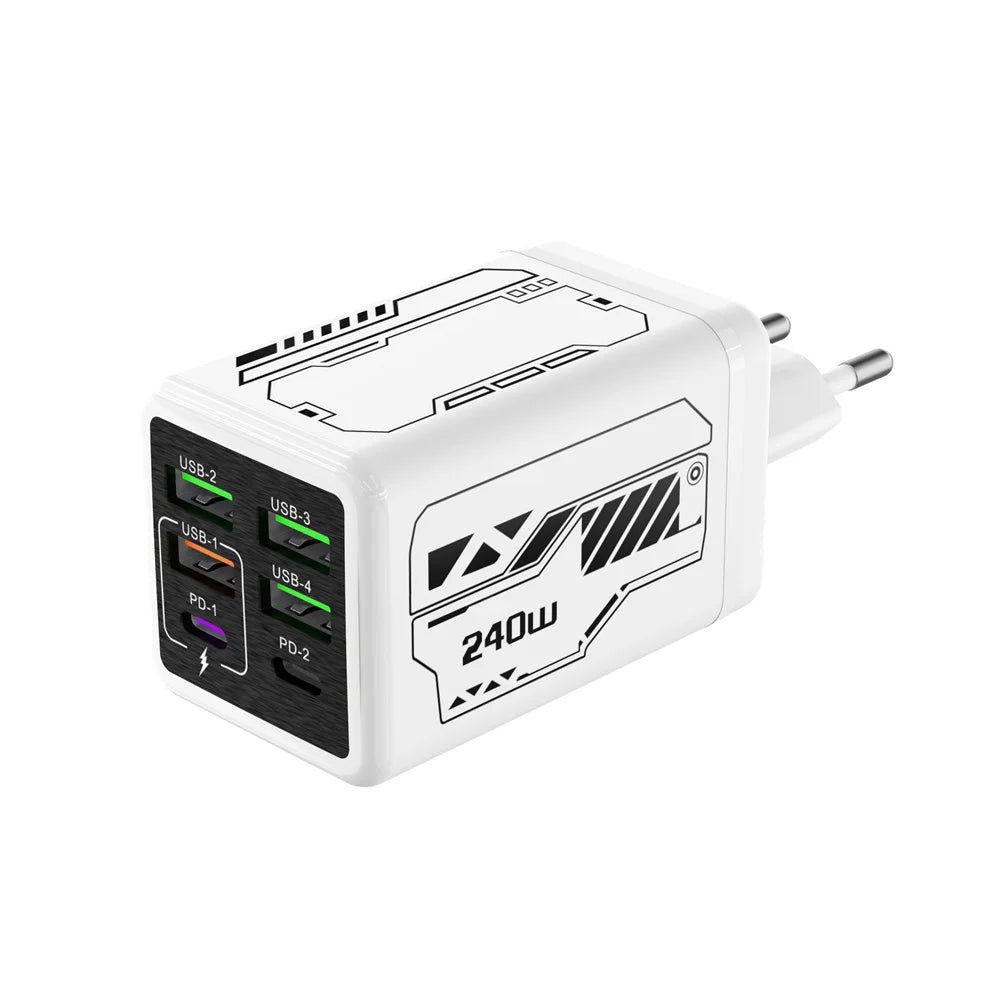 6 in 1 240W Type C Charger PD Fast Charging Phone Power Adapter For iPhone Samsung Xiaomi EU/US Plug Quick Charge Wall Charger**Ships from China**