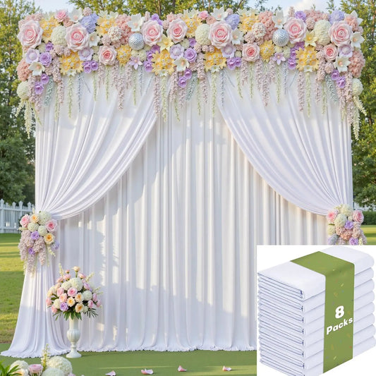 40×10 ft White Backdrop Curtain for Wedding Parties, 8 Panels 5ft x 10ft Height Photo Backdrop Drapes