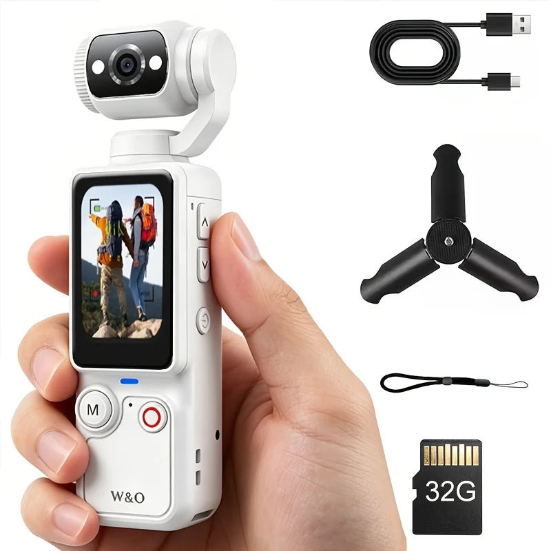 Ultra HD 4K Sports Camcorder, Ultra Light Body for Travel & Vlog, Comes with 32GB Memory Card and Tripod, Anti-Shock Stabilization, 180° Adjustable Flip Screen, Auto Focus, 2000mAh Rechargeable Battery *Ships From US*