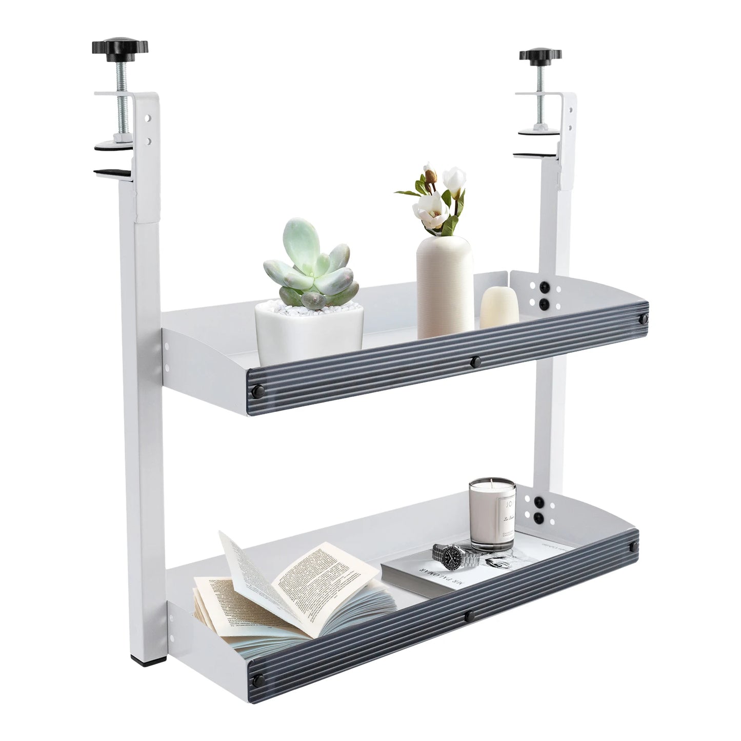 Carbon Steel Two-Tier Desk Shelf with Clamping Mount for Monitor
