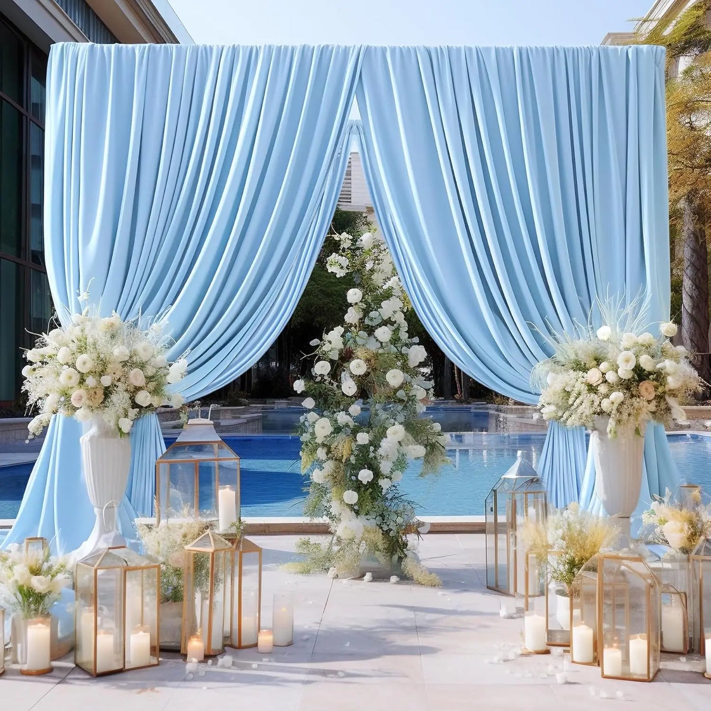 12 Panels-5ft x 10ft Baby Blue Backdrop Curtains for Parties,  Soft Silky Polyester Photo Backdrop Drapes