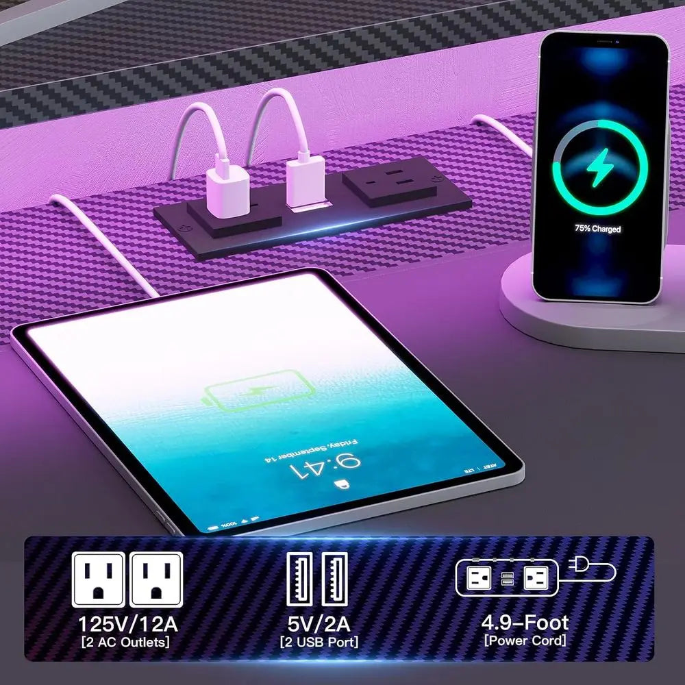79 Inch L Shaped Gaming Desk With Carbon Fiber Top And Led Lights