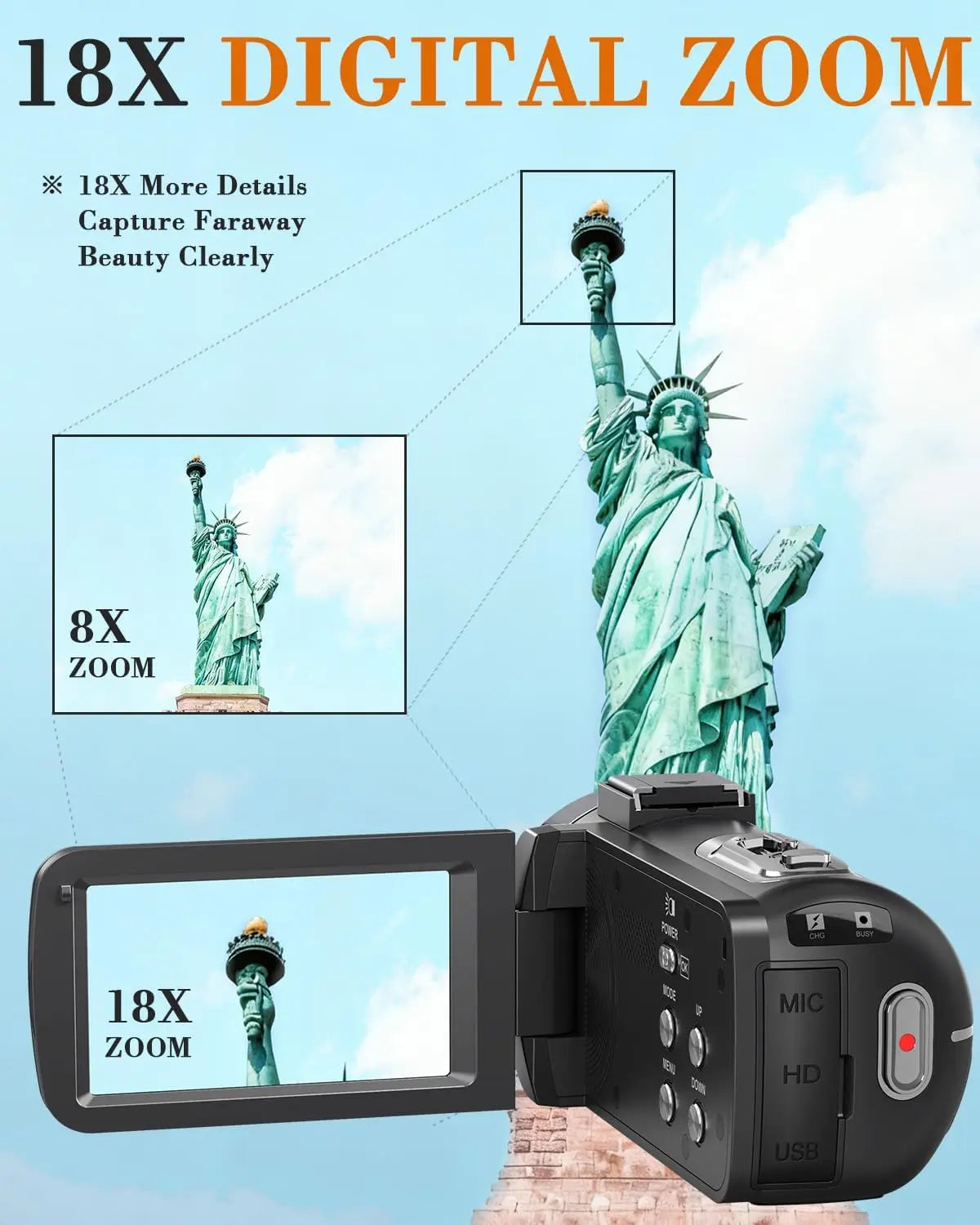 8K 64MP Digital Camcorder with 18X Zoom, 3.0" Flip Screen Vlogging Camera for YouTube, Includes 32GB SD Card, 2.4G Remote Control, and Two Batteries
