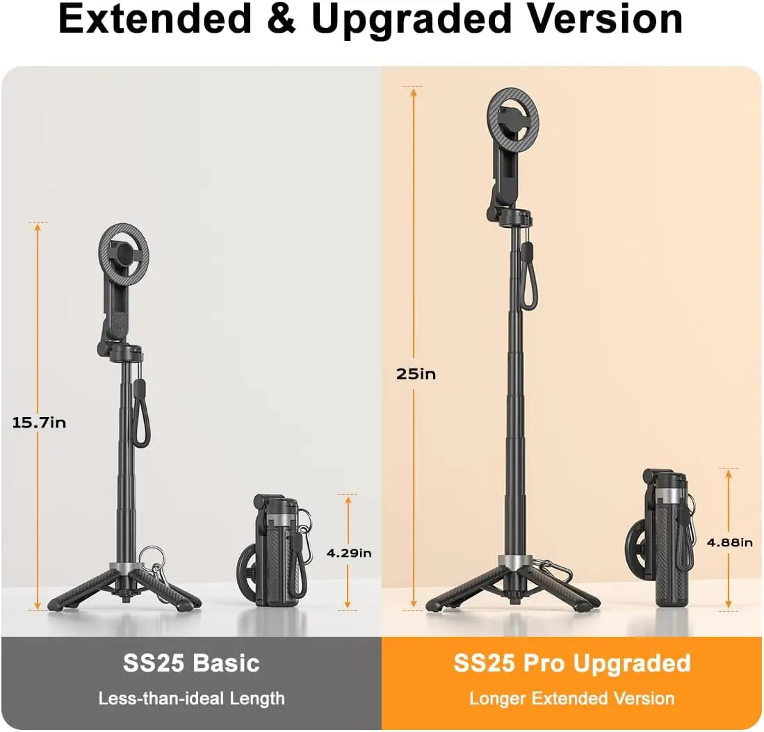 5-in-1 Magnetic Selfie Stick with Remote for Cell Phone 360° Rotation Mini Tripod Camera Grip Handheld Stabilizer Phone Stand