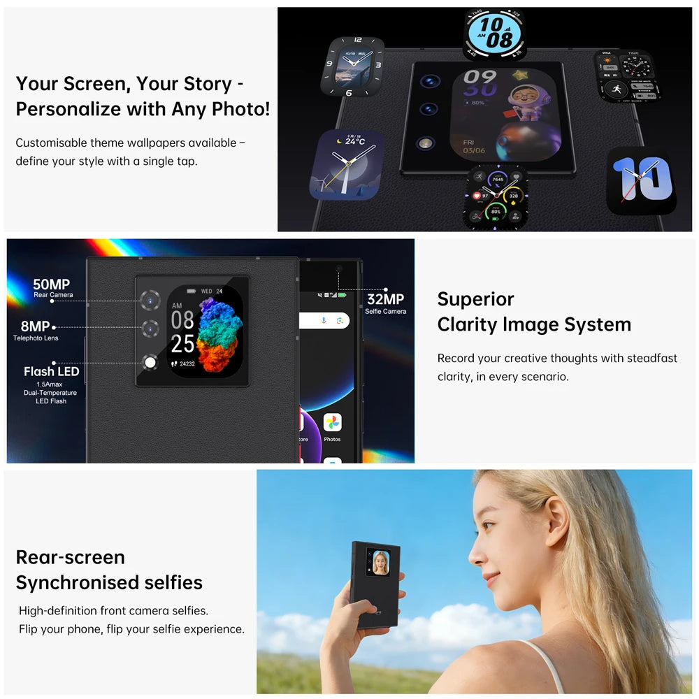 Unihertz Titan 2 Smartphone Android 15 with Physical Keyboard 5G Dimensity 7300 50MP Camera 24+512GB Dual Screen Dual SIM Phone