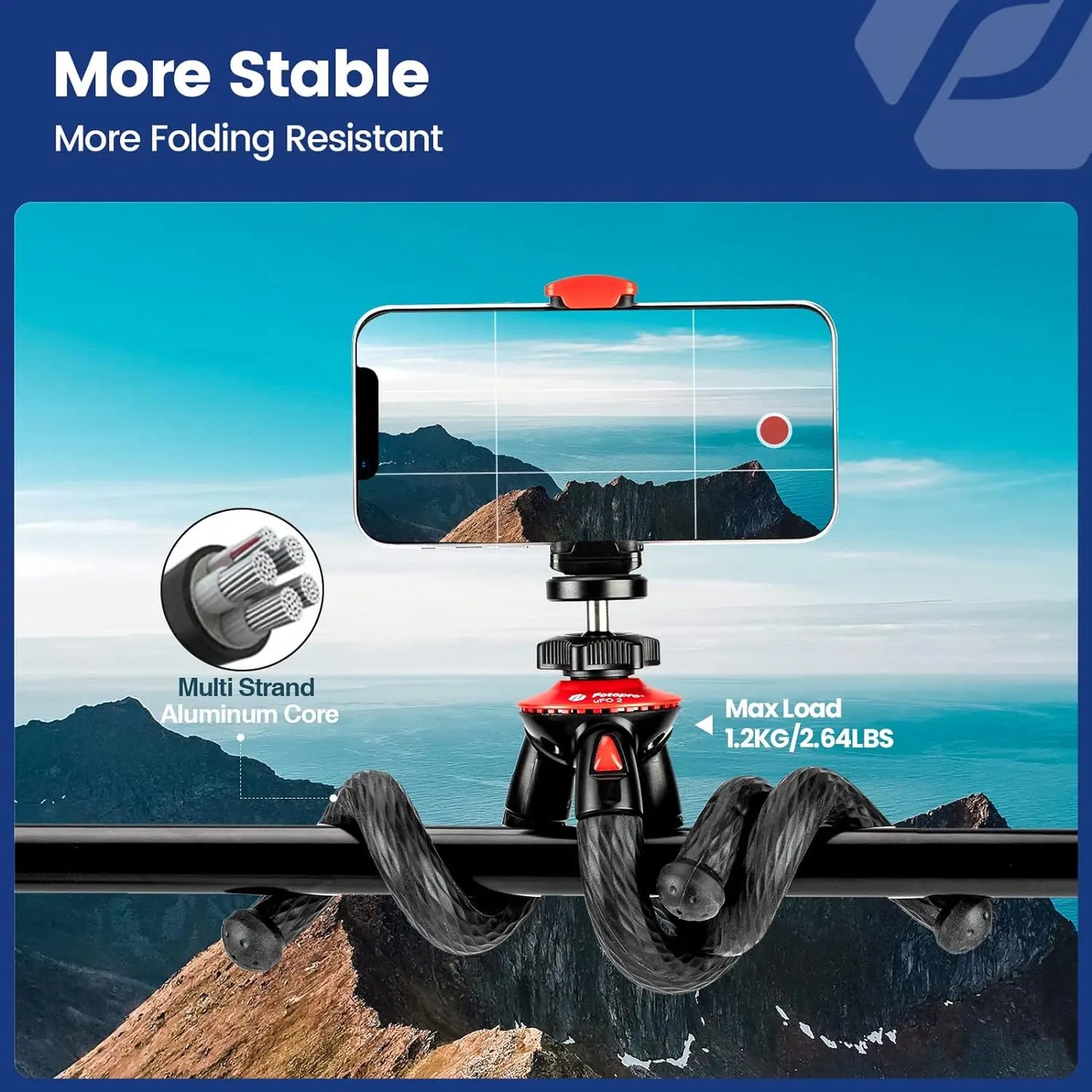 Fotopro UFO2 SET Tripod for iPhone Flexible Camera Tripod with Adapter Travel Phone Tripod Stand for Live Streaming Video