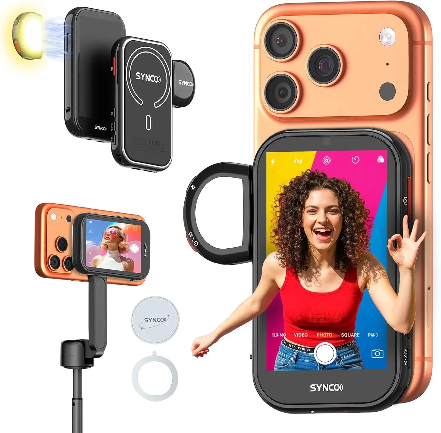 SYNCO XView Selfie Monitor Screen for iPhone 7-17 Series AI Gesture Wireless Magnetic Rear Camera 4K 1080P 164FT for Photograph